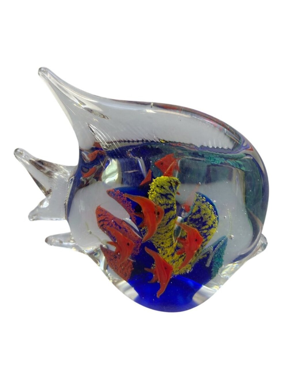Vtg 90s Hand Blown Glass Tropical Angel Fish Figurine Paperweight Murano Style